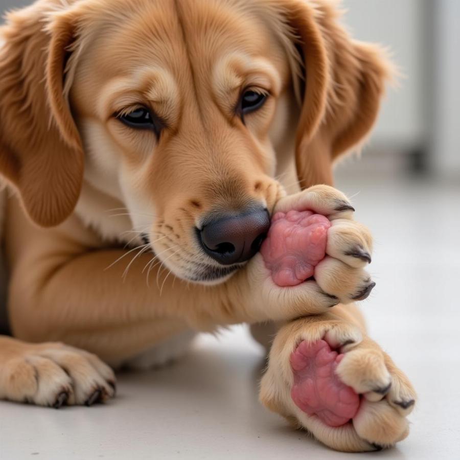 Dog licking paw due to allergies