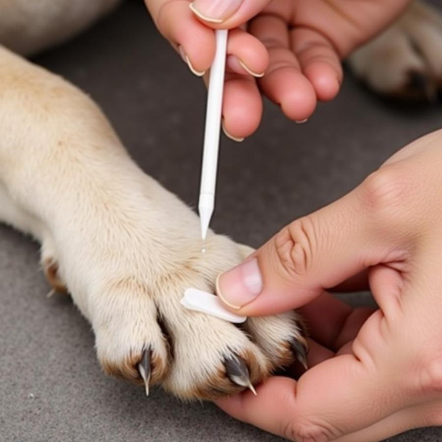 Applying Dog Liquid Bandage