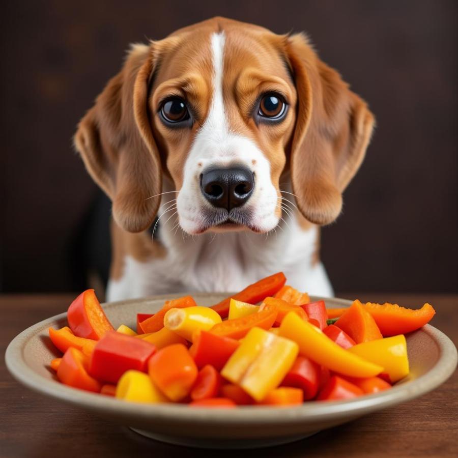 Dog Curious About Peppers