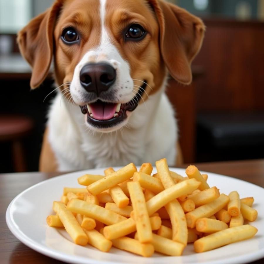 Dog Looking Longingly at French Fries