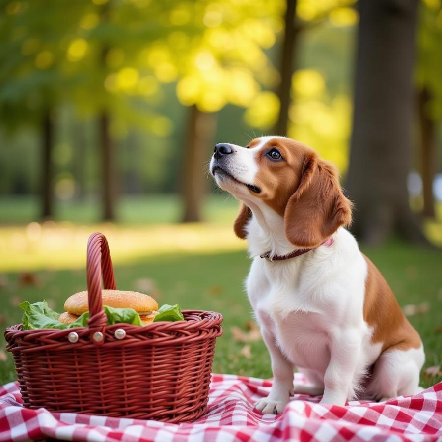 Dog Looking Longingly at Picnic Basket