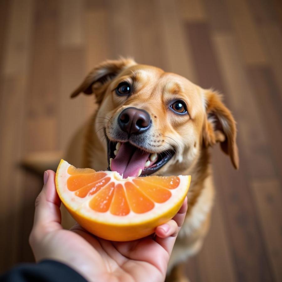 Dog Looking Longingly at Pomelo