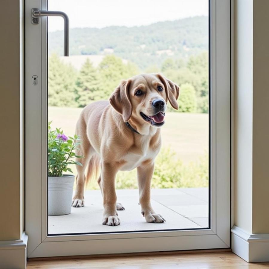 Dog Looking Through Protected Screen Door