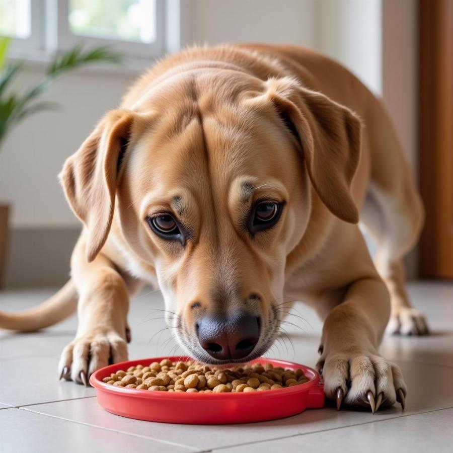 Dog with dental issues struggling to eat