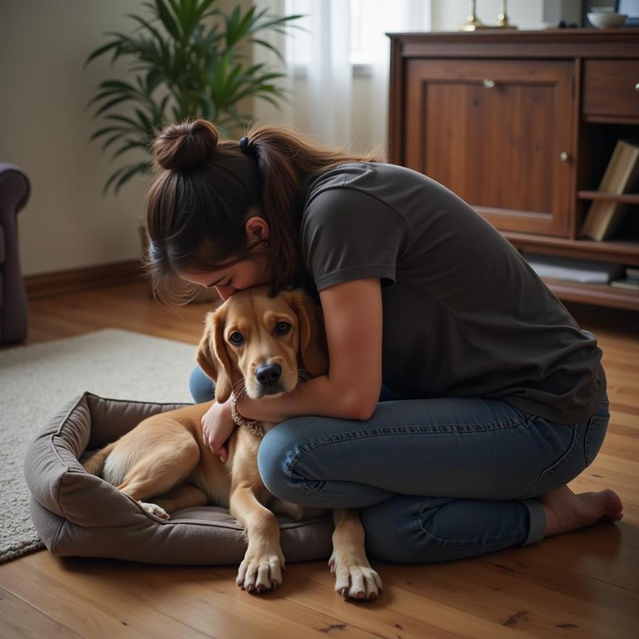 Woman grieving the loss of her dog