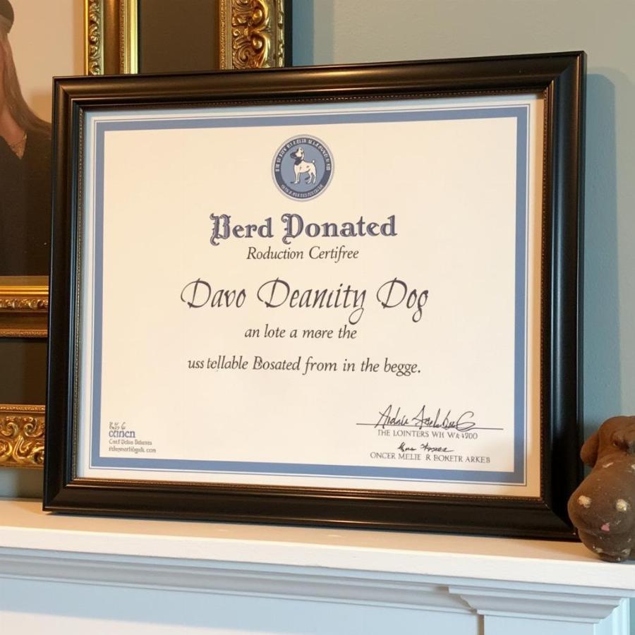 Certificate of donation to an animal shelter