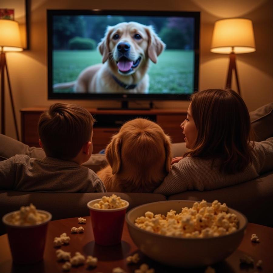 Family movie night with dog