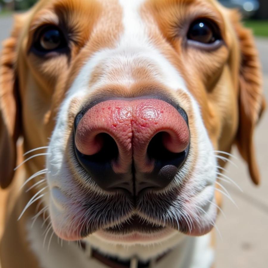 Close up of a dog's nose with sunburn