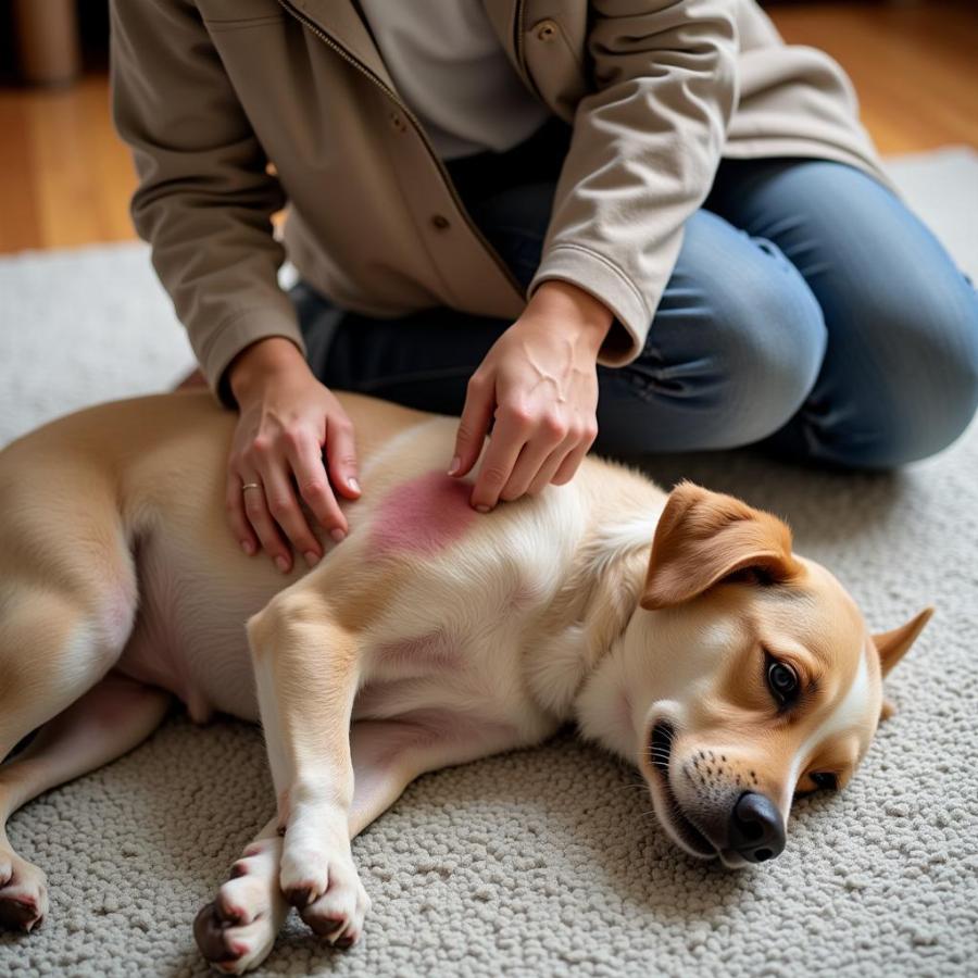 Dog owner applying ointment to their dog's skin