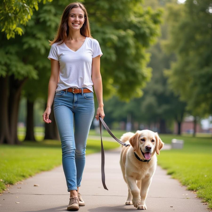 Dog owner walking their dog on leash