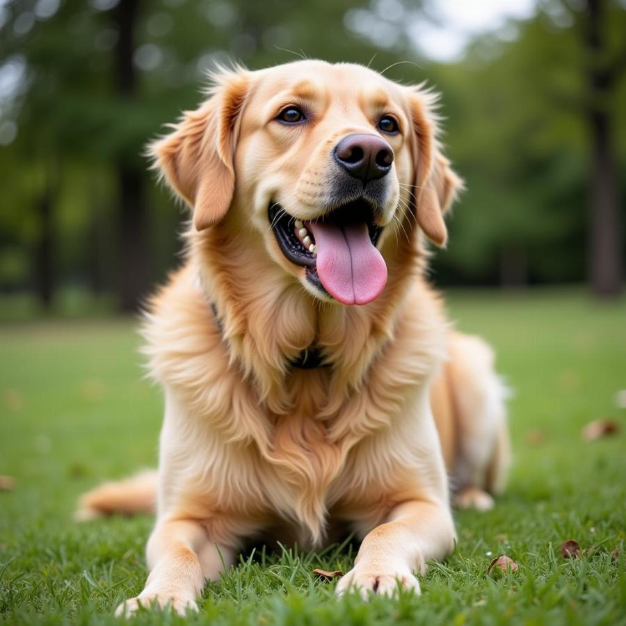 Dog panting after playing fetch