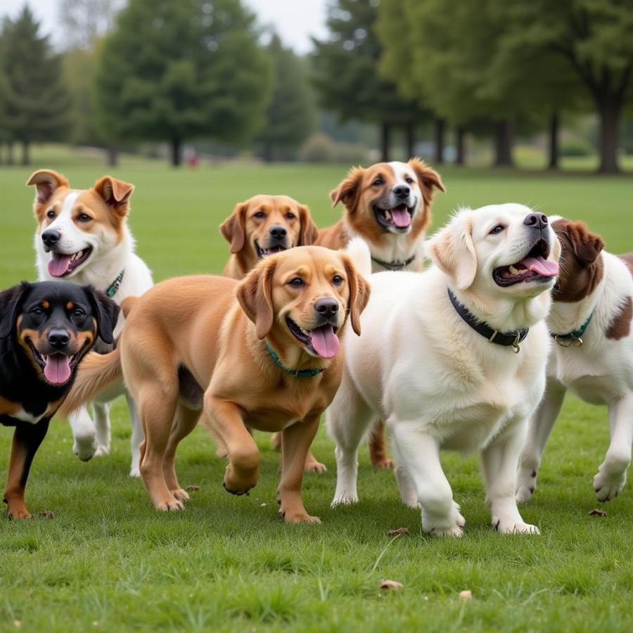 Dogs playing at a dog park