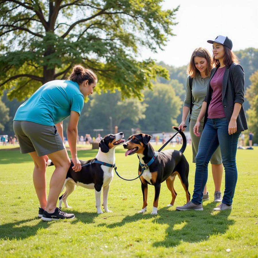 Dog Owners Practicing Good Etiquette at the Park