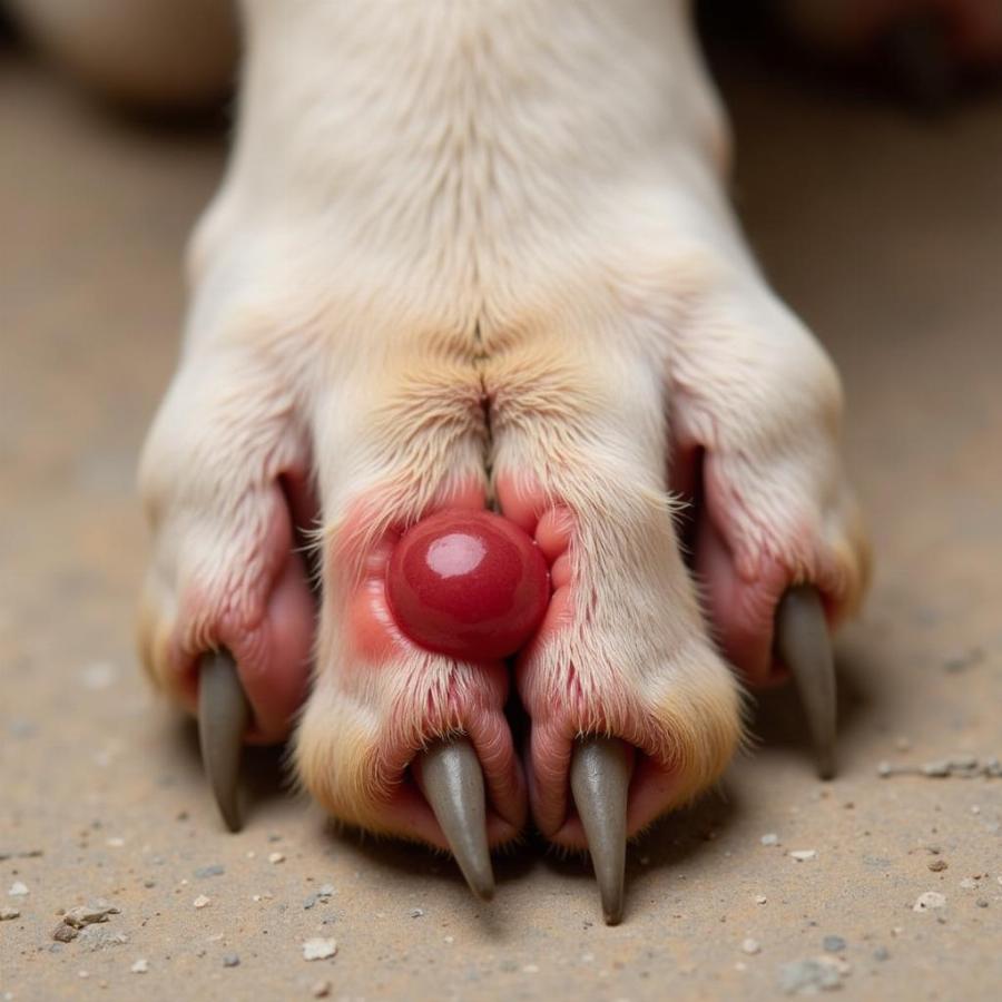 Close-up of a Dog's Paw with a Blister