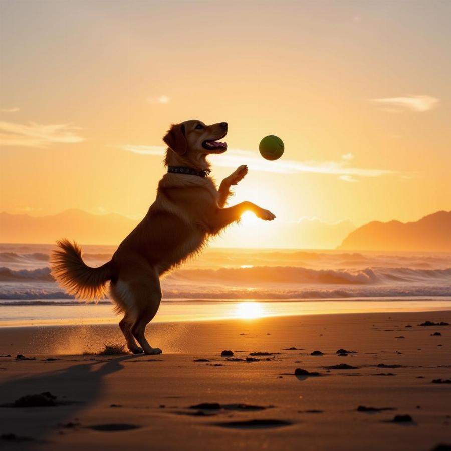 Dog Playing Fetch at Del Monte Beach