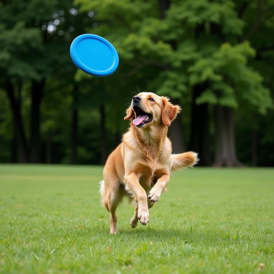 Dog playing fetch in park