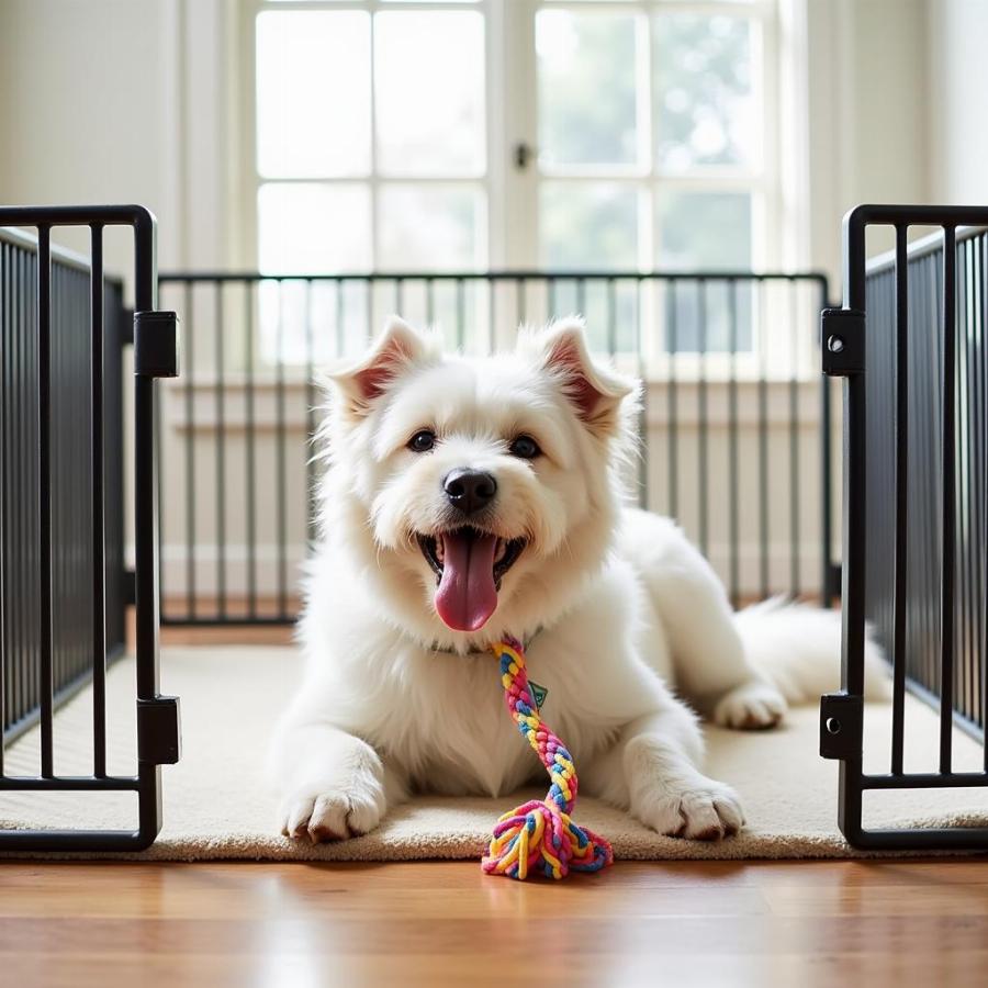 Dog Playing Happily Inside an Indoor Playpen