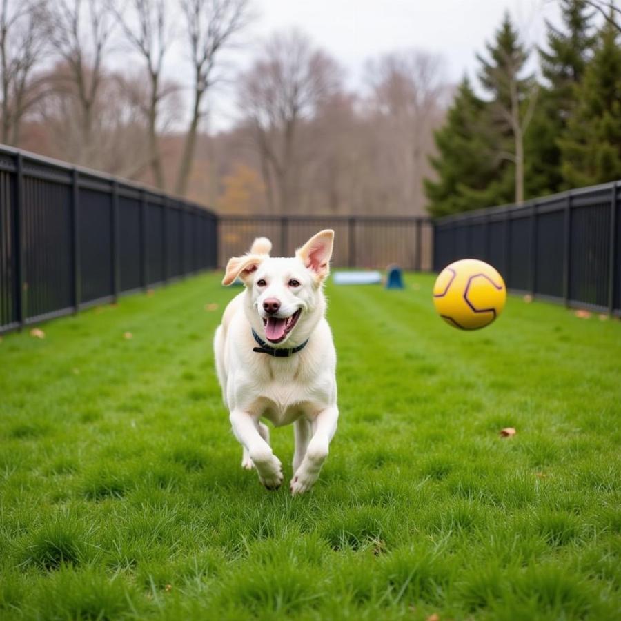 Happy Dog Enjoying Playtime at a Portland, Maine, Boarding Facility