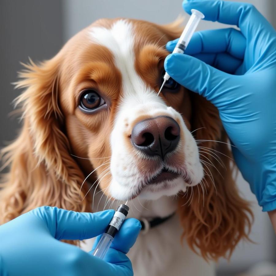 Dog Receiving Dewormer Medication