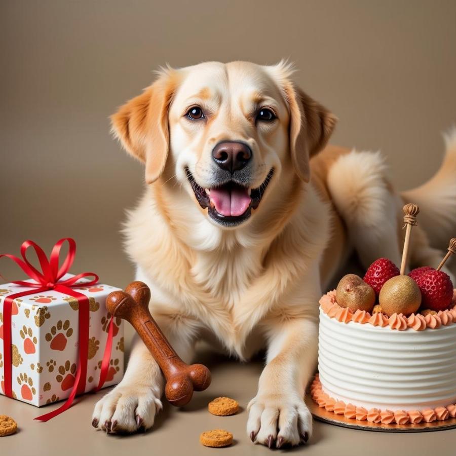 Dog Receiving Gifts and Treats