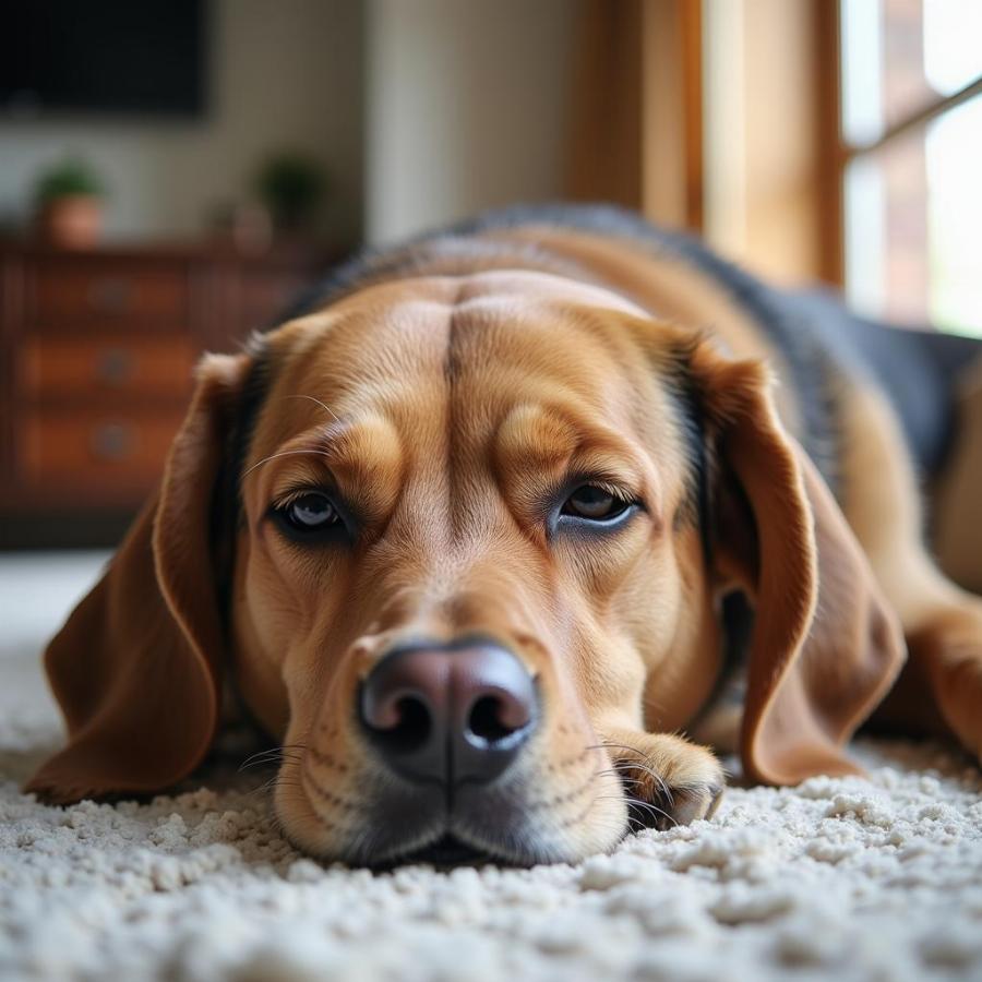 calm dog resting in a peaceful home environment