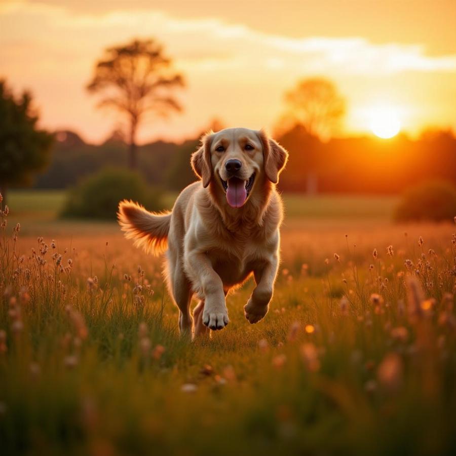 Dog Running in Field