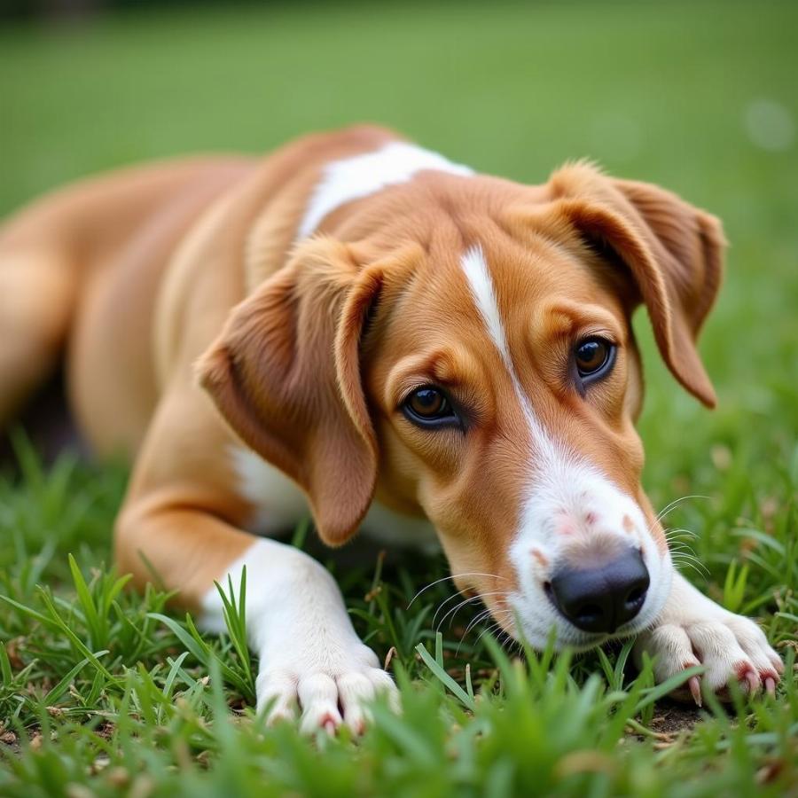 Dog Scratching in Grass