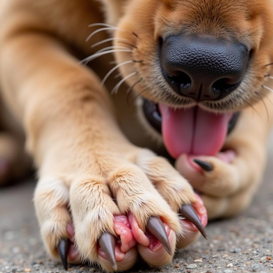 Dog scratching its paws