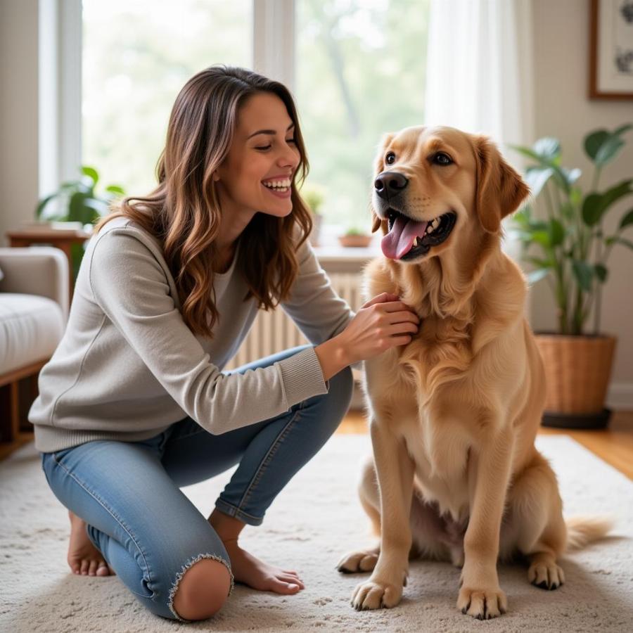 Dog sitter playing with dog