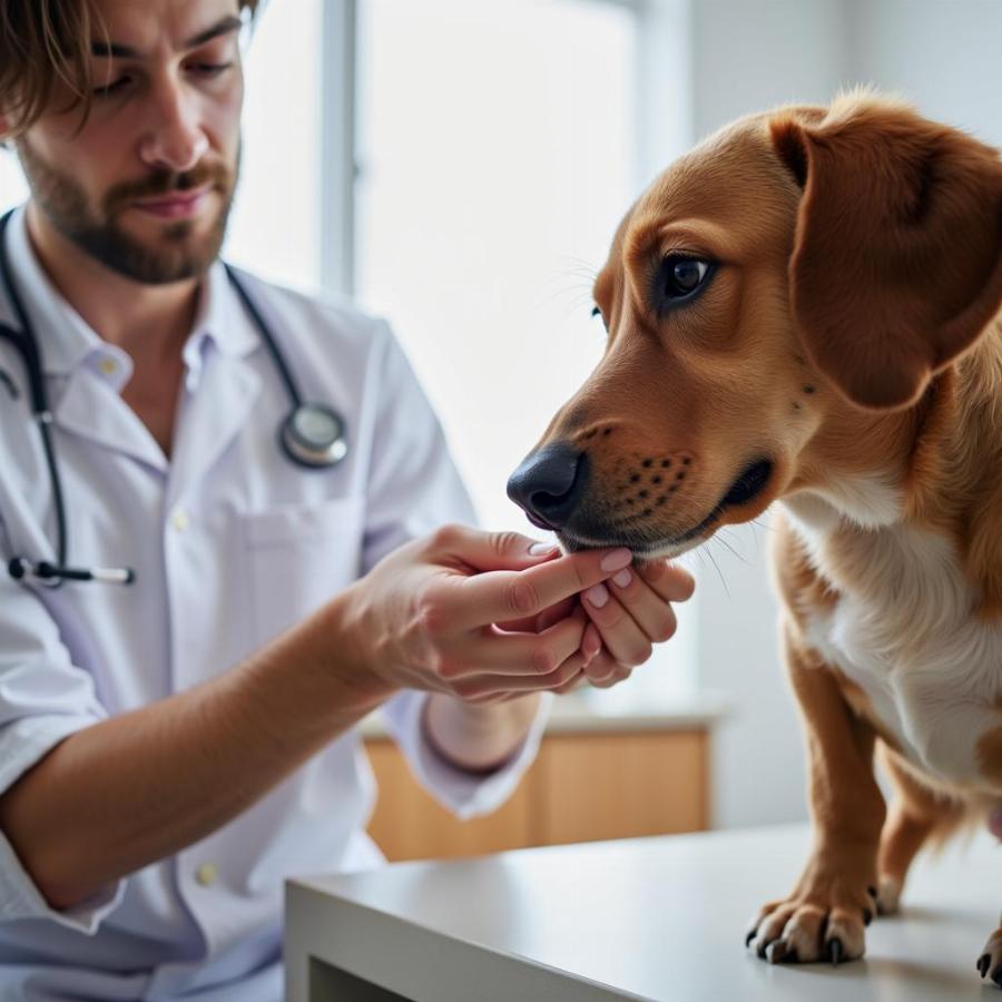 Veterinarian Examining a Dog's Skin Tag