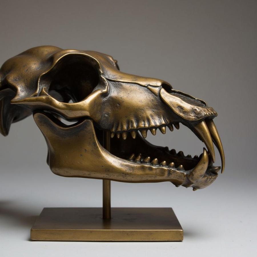 Dog Skull Sculpture on Metal Stand