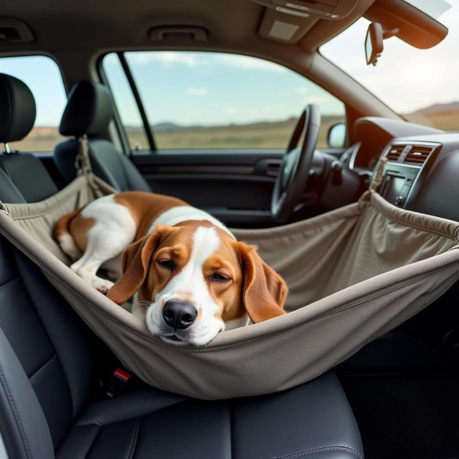 Dog Sleeping Peacefully in a Car Hammock