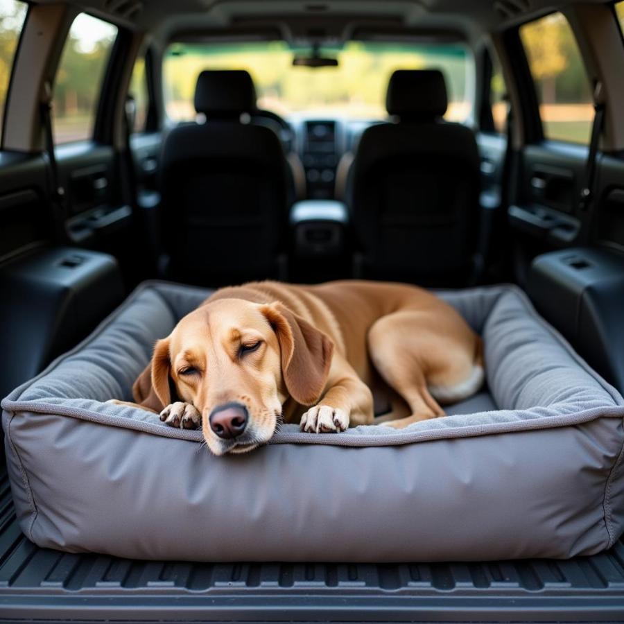 Dog Sleeping Peacefully in a Truck Bed