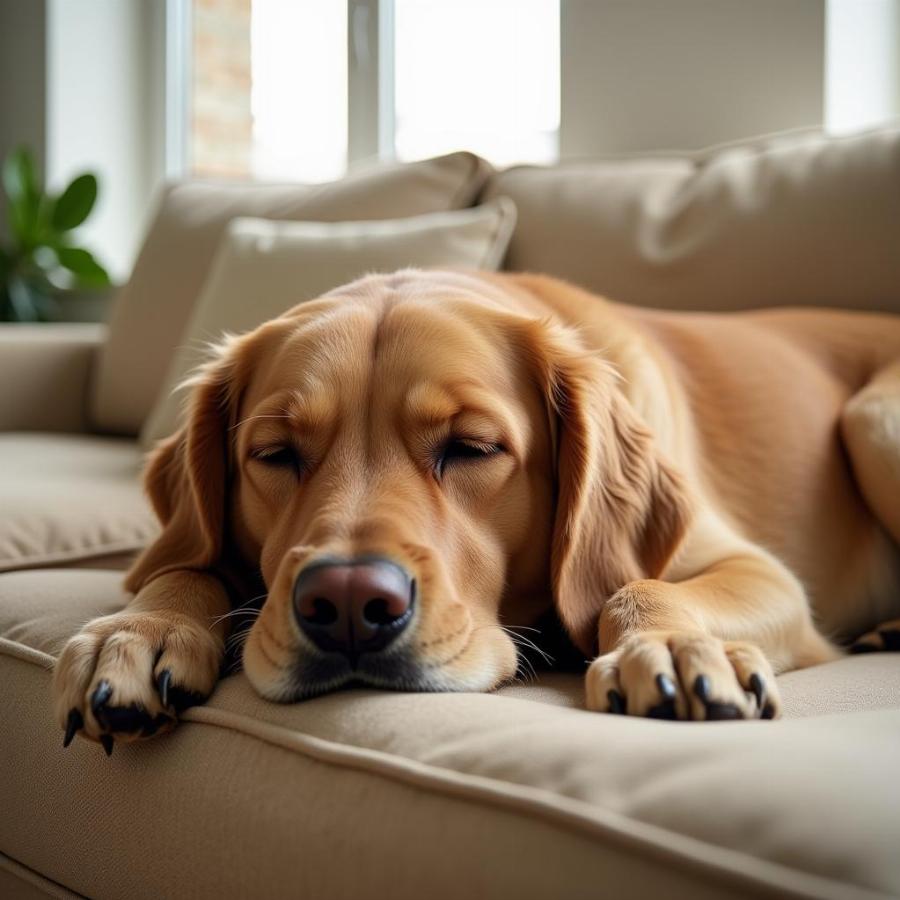 Dog Sleeping Peacefully on a Couch