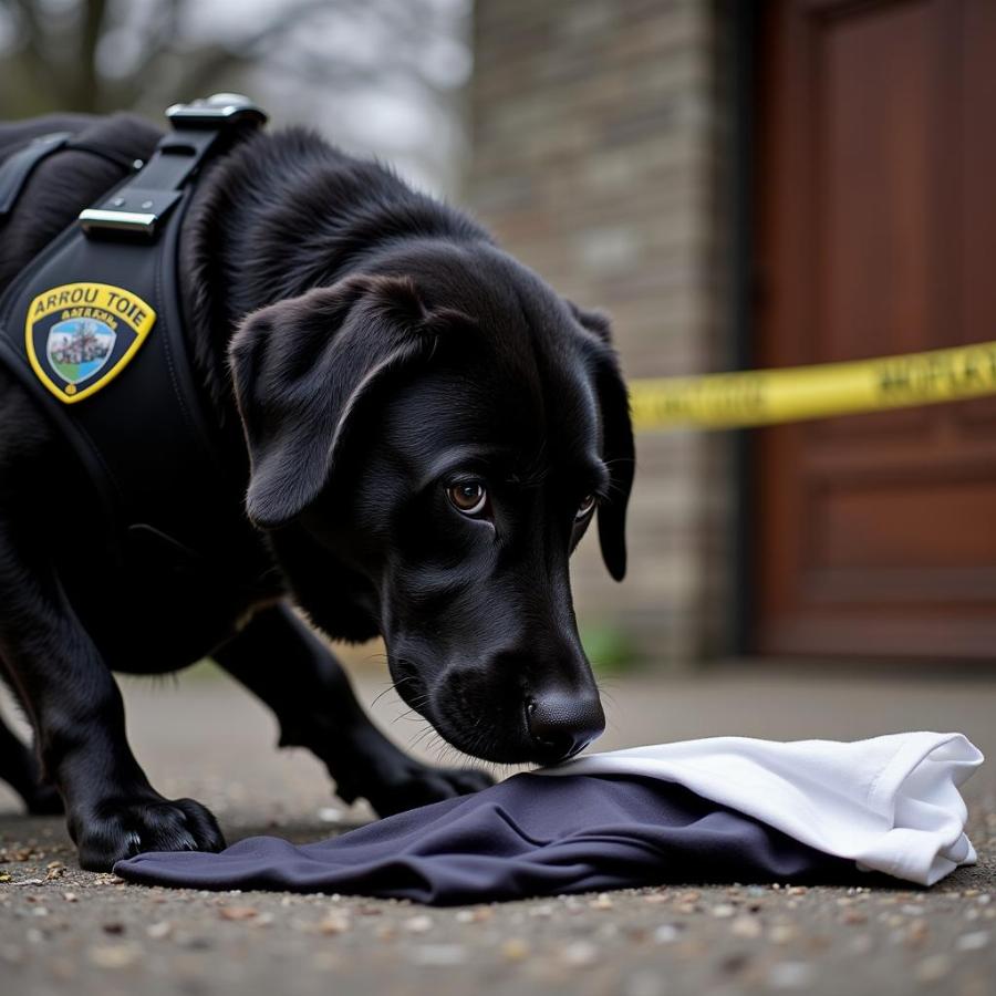 Dog Sniffing Evidence at Crime Scene