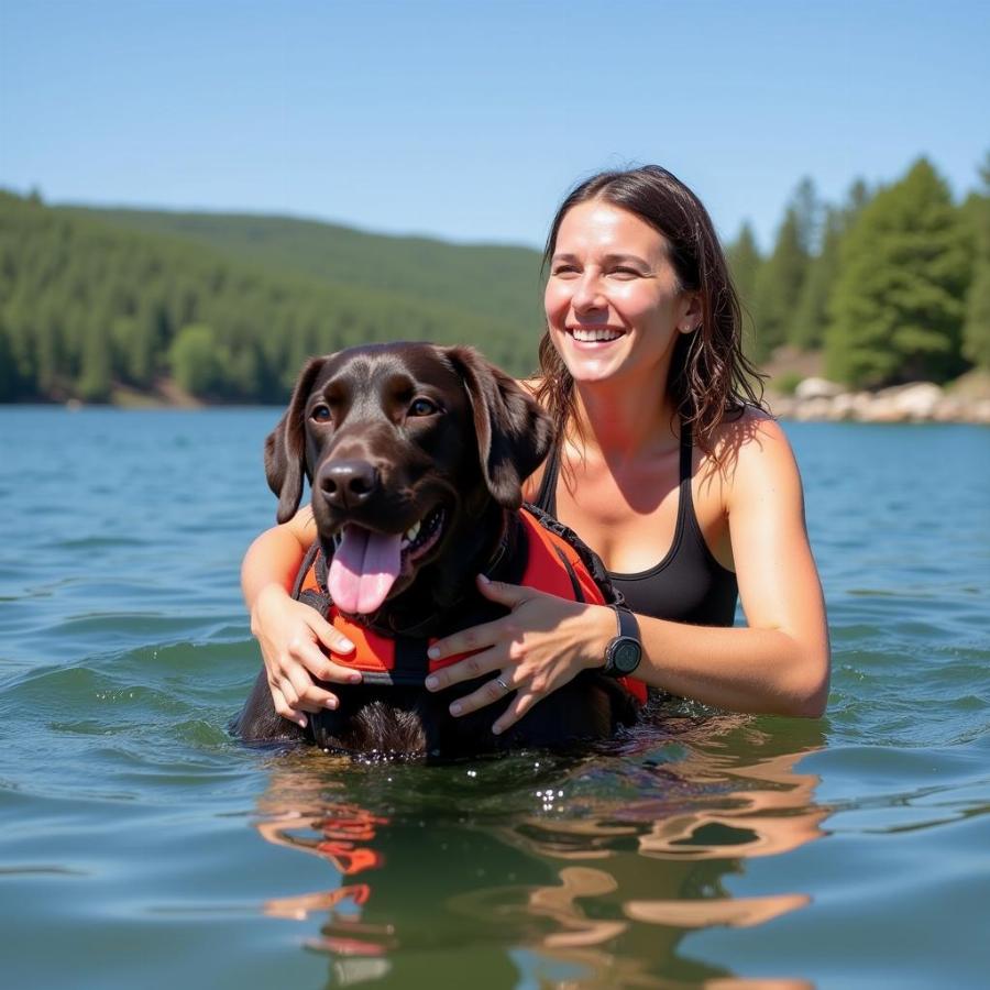 Dog Swimming With Owner