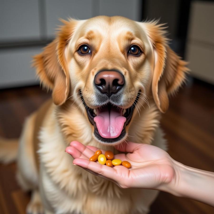 Dog Taking a Supplement