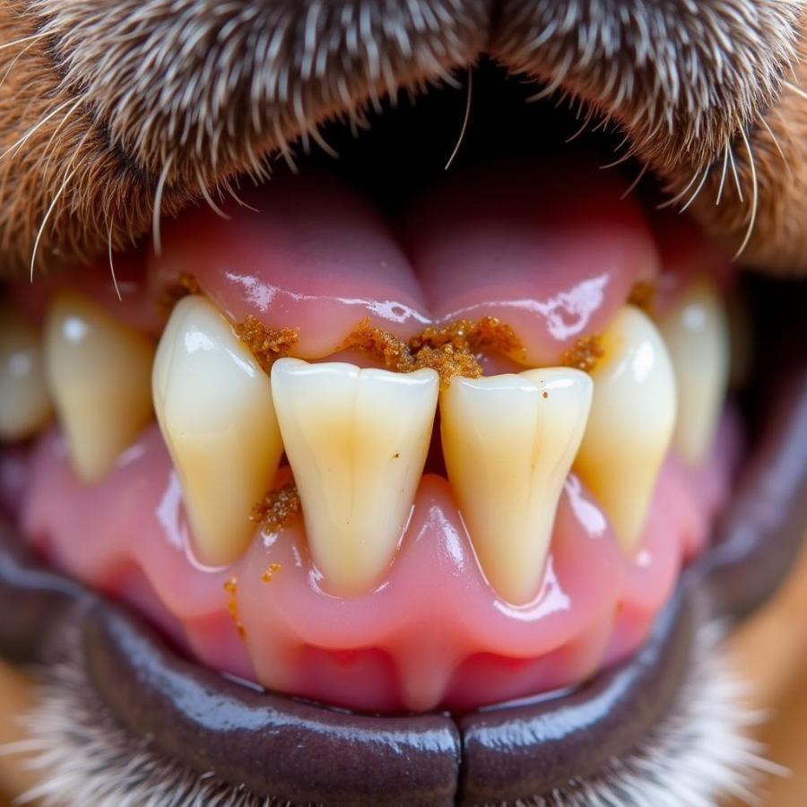 Dog teeth with tartar buildup