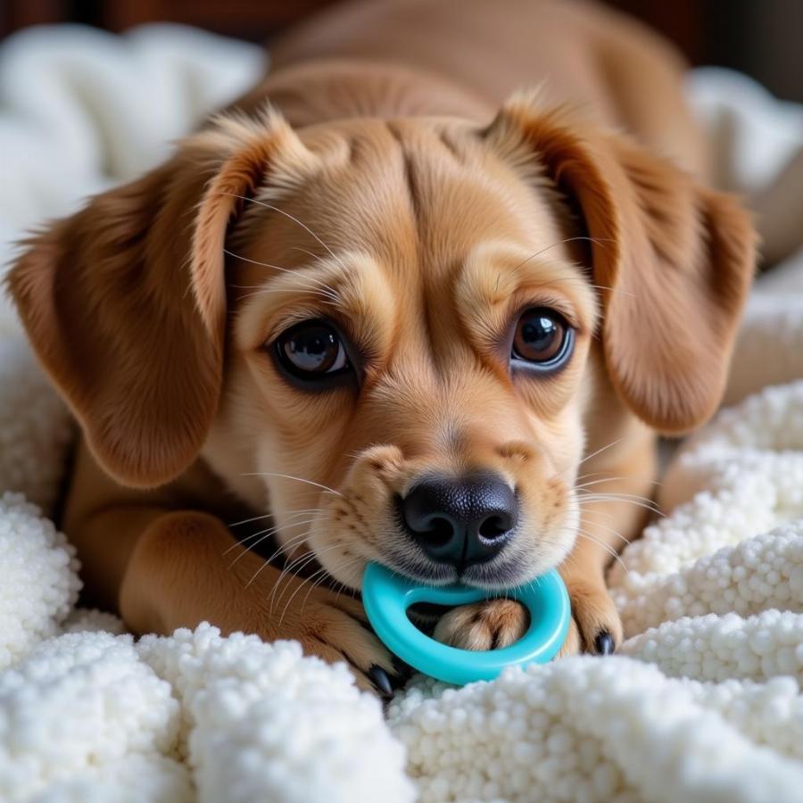 Dog using a pacifier for anxiety relief