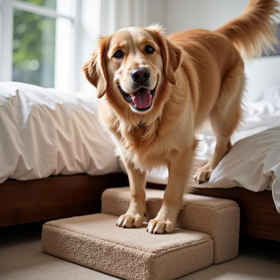 Dog Confidently Using Stairs