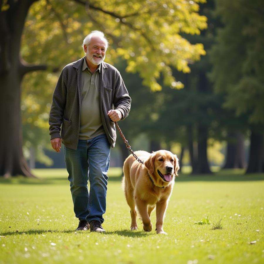 Senior Man Walking His Dog in the Park