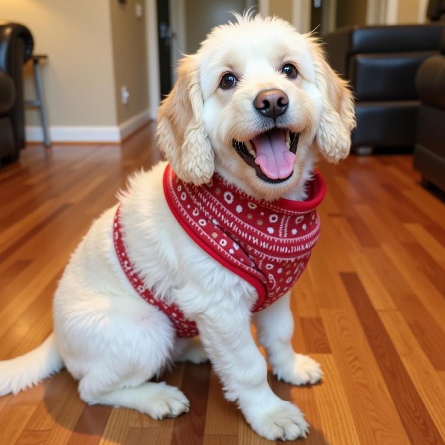 Dog with Belly Band Inside a Home