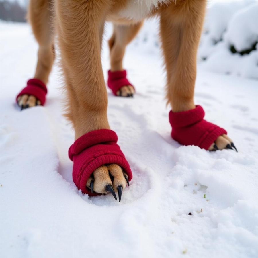 Dog Wearing Booties on Snow