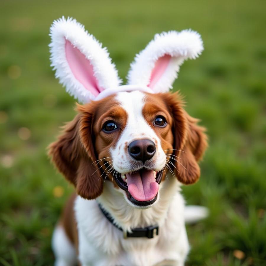 Cute dog wearing bunny ears costume