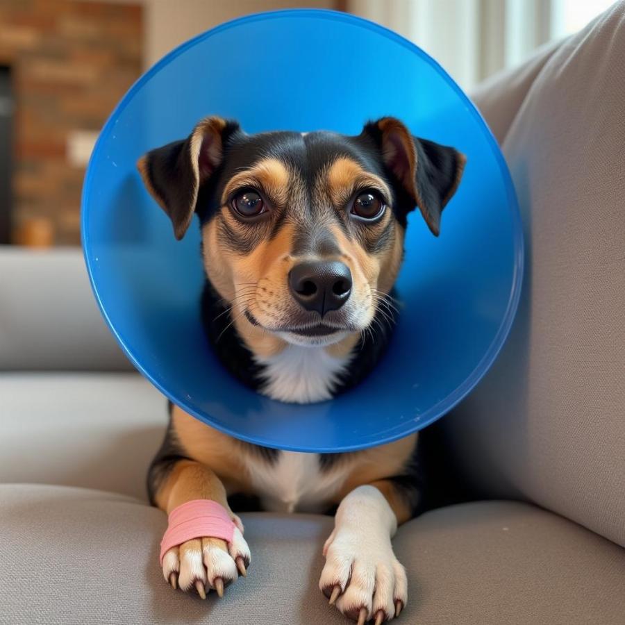 Dog wearing cone after bacitracin application