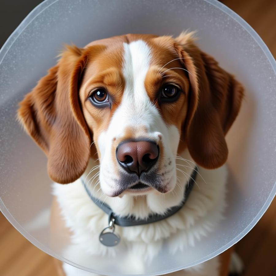 Dog Wearing a Cone After Surgery