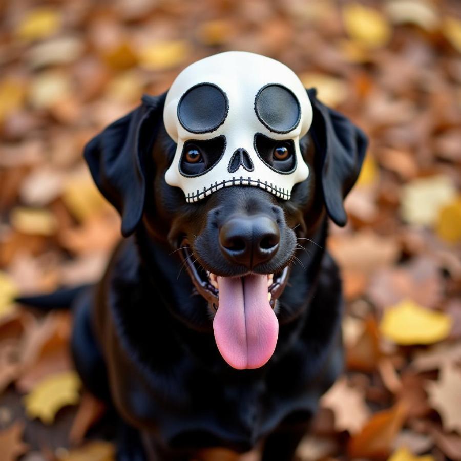 Dog in Skull Mask for Halloween