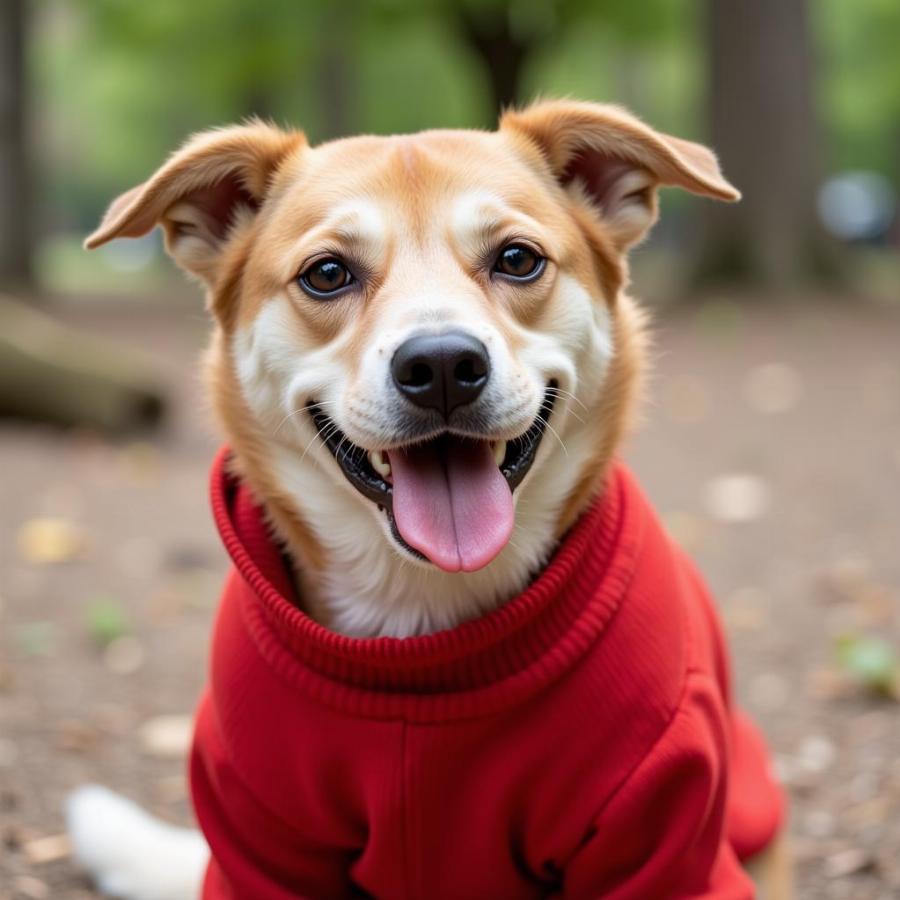 Happy Dog in a Sweater