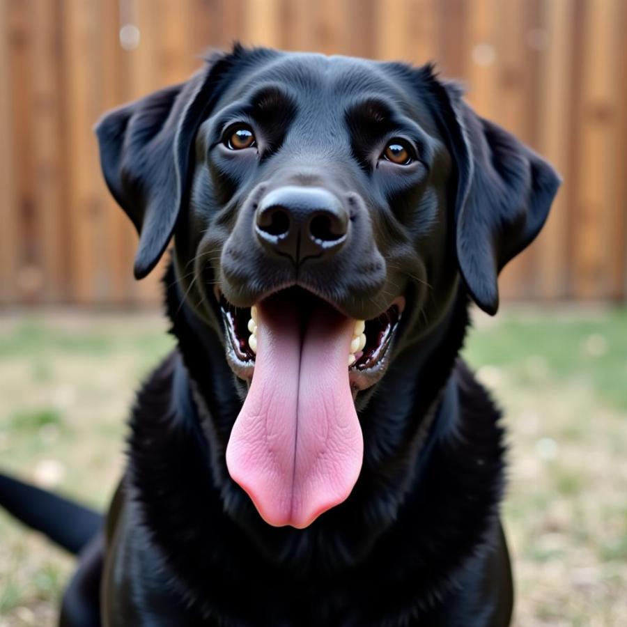 Playful dog with a long tongue filter