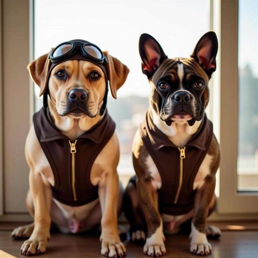 Dogs in Matching Pilot Costumes